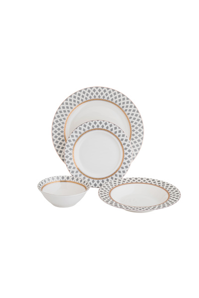 BASURRAH Luxury 24-piece porcelain dinnerware set with modern designs - serve...