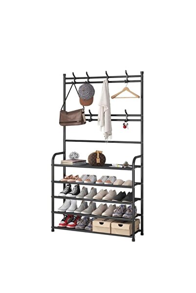 NO BRAND Metal Coat Rack with Shoe Storage - 5 Shelves