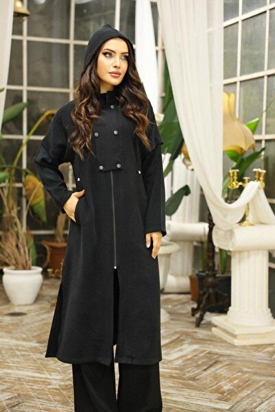 Dadali معطف بقلنسوة ونصف سحاب أسود