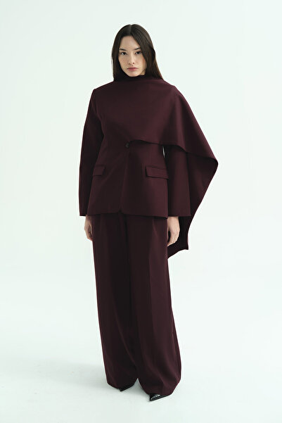 Hooopstore Cape Detailed Burgundy Blazer Jacket