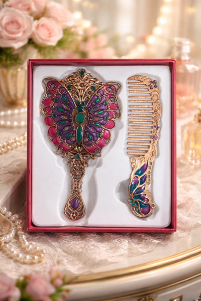 Mihristore Ayna Ve Tarak Seti Hediyelik Metal Ayna Seti Sevgiliye Hediye Renk...