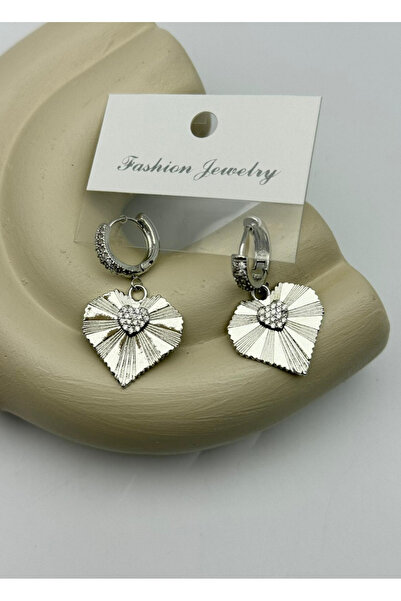BİJU YILMAZ Vip silver stone dangle heart earrings - 26vipkp36