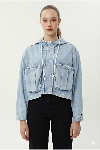 Twister Jeans BC J75-02 Light Blue Kapşonlu Körüklü Cep Detaylı Oversize Kısa...
