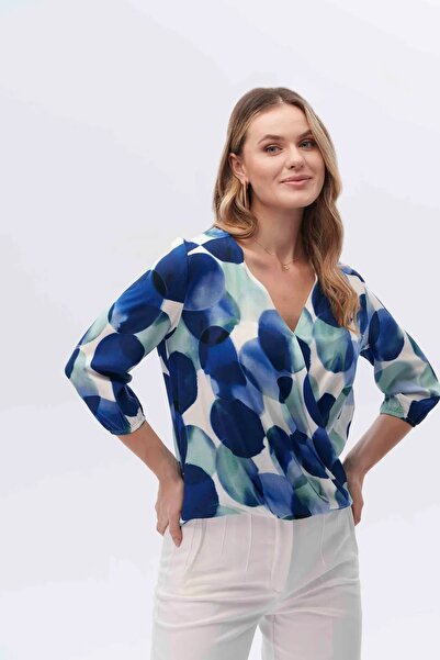 Canel Minimalist V-Neck 3/4 Sleeve Women's Blouse - Chiffon Fabric