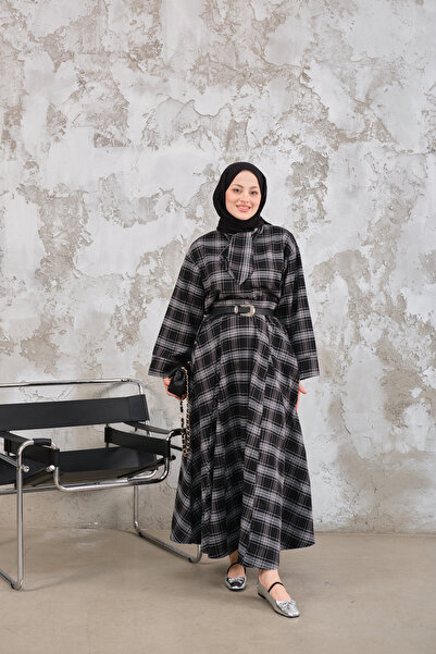 LOCCO Women's Baby Collar Plaid Pattern Skirt Suit Black