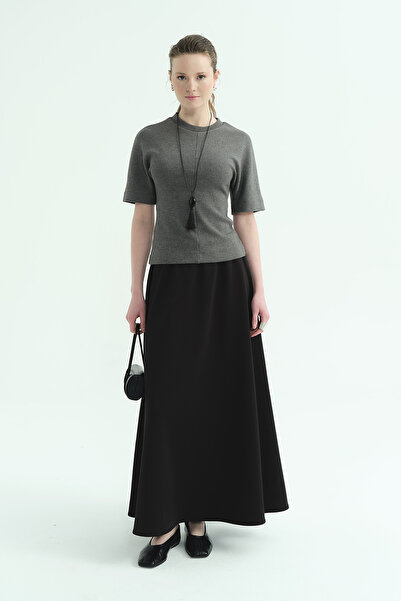 Hooopstore Elastic Waist Scuba Black Skirt