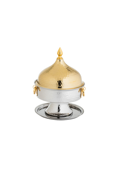 BASURRAH Indian stainless steel date bowl with a silver and gold base, 16cm