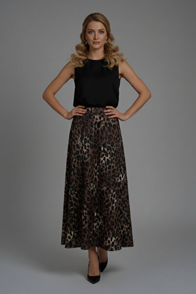Lesa Wear Women's Leopard Patterned Flared Skirt