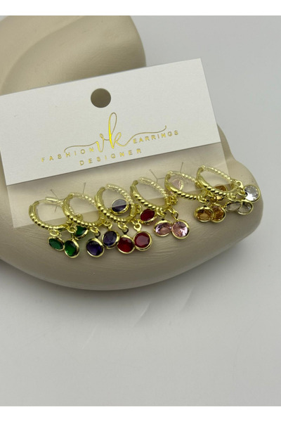 BİJU YILMAZ Vip Gold Colorful Stone Dangle Earrings Set of 6 - 26Vipkp61
