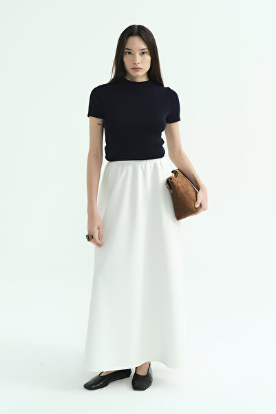 Hooopstore Elastic Waist Scuba Ecru Skirt