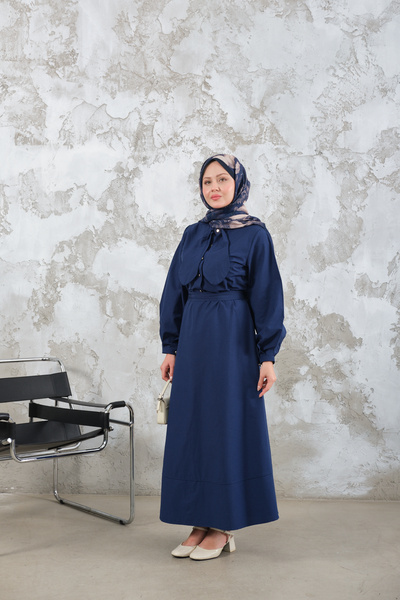 LOCCO Women's Waist Tie Dress Navy Blue