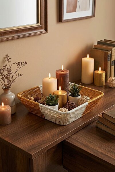 Buffer ®   Square Double Color Plastic Rattan Bread and Fruit Basket - Multi-...