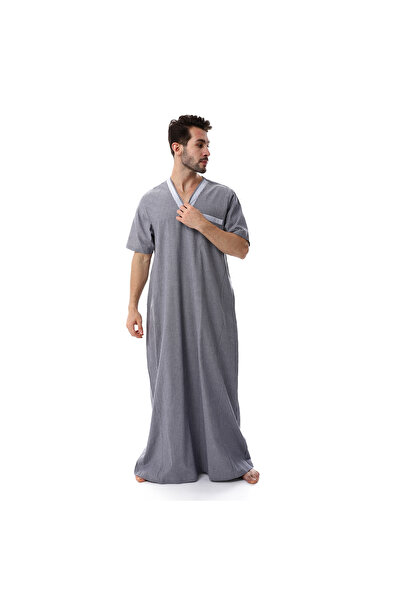 Generic جلابية رجالي 100% قطن لون مقلم رصاصي