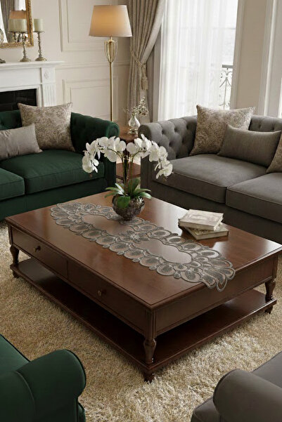 Çt Çeyizci Tekstil French Lace Detailed Single Runner, Table Top Runner, Tabl...