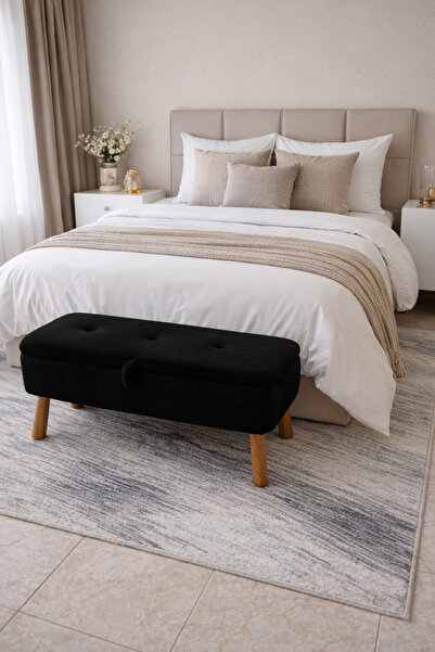 BEYLERBEYİ Yatak önü Sandıklı puf,ve giyinme odası,puf Bench, siyah peluş kum...