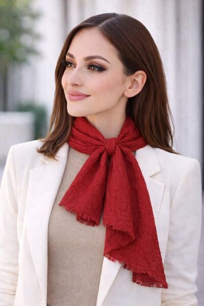 Hayalet Bamboo & Cotton Shawl – Natural Texture, No-Iron Elegance - Red