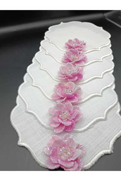 ZEYNEP ELA KAHVE YANI SUNUM PEÇETE PEMBE ÇİÇEK 6 ADET