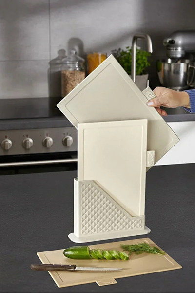 favorin 4 Piece Cutting Board Set with Stand - Multi Chopping Board Bread Veg...