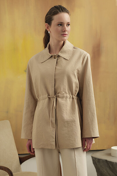 Hooopstore Sand Beige Jacket with Drawstring Detail