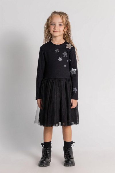 Dmb Girl's Star Embroidered Dress 4-9 Years Black