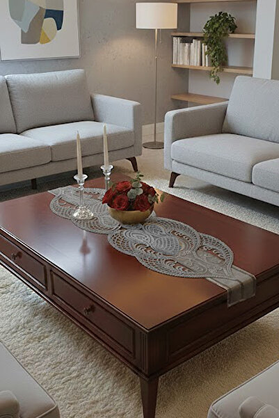 Çt Çeyizci Tekstil French Lace Detailed Single Runner, Table Top Runner, Tabl...