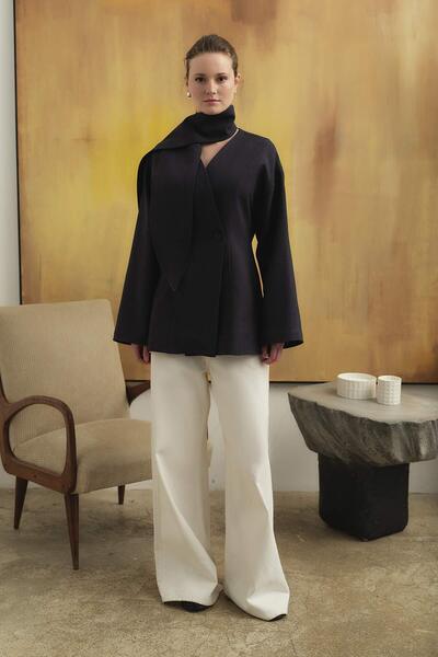 Hooopstore Premium Scarf-Tie Navy Blue Jacket