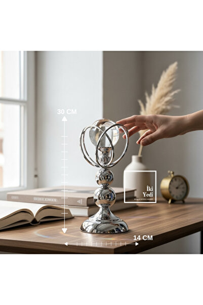 İki Yedi Konsept Lotche Cam Küreli Masa Üstü Metal Dekoratif Obje Modern Ofis...
