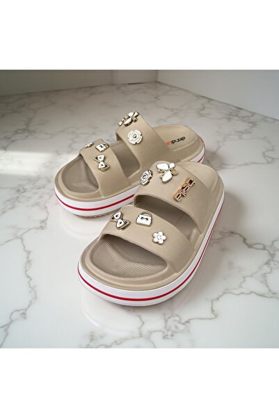 AkınalBella Women's Double-Strap Stone-Studded Eva Lightweight High-Soled Sli...