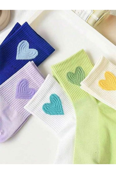 H&N Socks Economical Pack of 5 Heart Patterned Tennis Socks Set