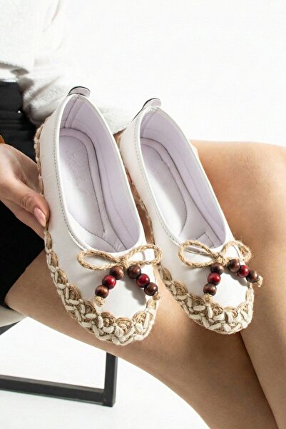 FUGA MODA Caldera White Skin Straw Wrap Thermo Sole Premium Ballerinas