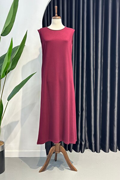 İmajButik Plum Color Crew Neck Sleeveless Comfortable Combed Cotton Undergarm...