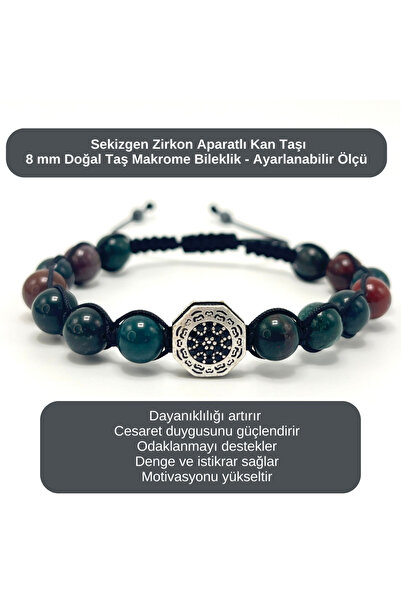YILDIZ DOĞAL TAŞ Certified Bloodstone with Zircon Apparatus - 8mm Natural Sto...