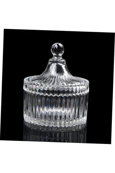 Cabilock Crystal Candy Jar with Lid - Round, Transparent, 10.5x10.5x12cm - Pe...