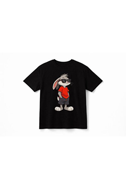 Silver Buggs Bunny Baskılı Bisiklet Yaka Oversize T-shirt