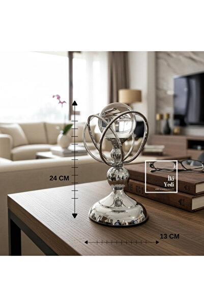 İki Yedi Konsept Lotche Cam Küreli Masa Üstü Metal Dekoratif Obje Modern Ofis...