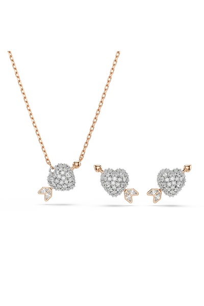 Swarovski Idyllia Set, Karışık kesimler, Oklu kalp, Beyaz, Pembe altın rengi ...