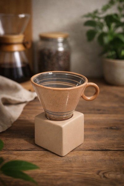 MeGgDecor Kulplu Retro Cup Light Brown