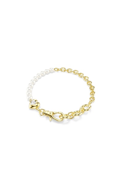 Swarovski Idyllia Bileklik, Kristal inci, Beyaz, 18k altın rengi yüzey