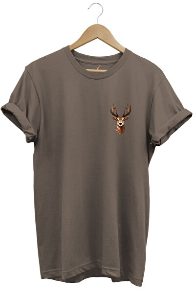 WİDİ Hunting Hunting Deer Hunting Printed 100% Cotton Regular Fit Crew Neck T...