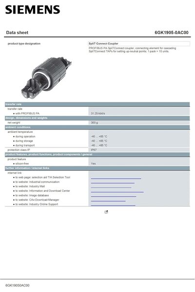 Siemens وصلة PROFIBUS PA SpliTConnect 6GK19050AC00؛ أصلية، جديدة، صنع في ألمانيا