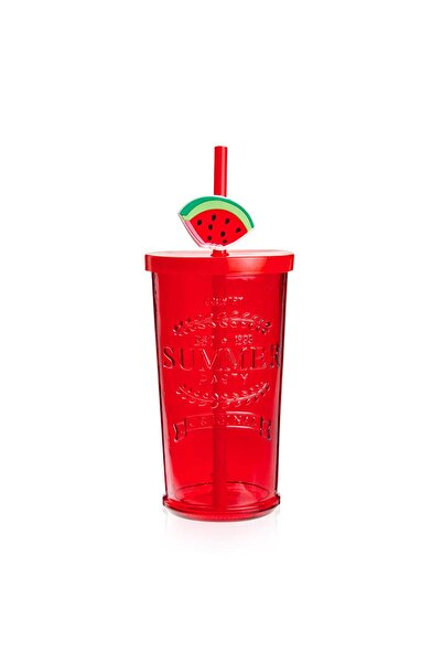 MATMEL Watermelon-shaped glass tumbler with straw - 480 ml - red