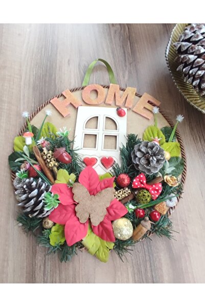 HS Dizayn Ev ve kalp detaylı ahşap kapı süsü