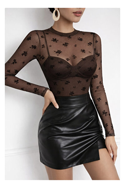 KİM Kİ O Women's Flock Print Tulle Blouse