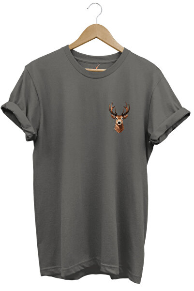 WİDİ Hunting Hunting Deer Hunting Printed 100% Cotton Regular Fit Crew Neck T...