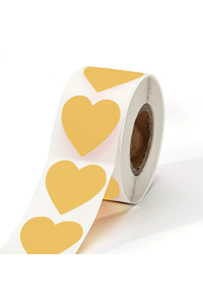 hdcw 500 ADET 2,5 cm RULO YAPIŞKANLI PASTEL SARI KALP STICKER ETİKET HEDİYE P...