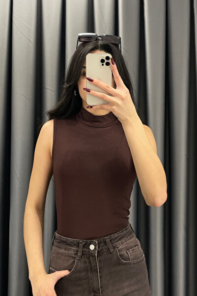 Noa&Noa Noa Noa Balıkçı Yaka Sıfır Kol Bluz - Kahve KAHVE