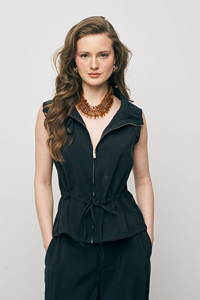 Orfeo Negro Women's Stand Collar Solid Color Zippered Vest