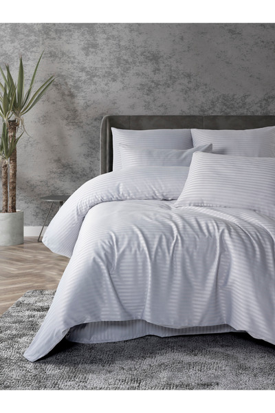 Madame Cotton طقم غطاء لحاف مفرد من القطن الساتان مع ملاءة سرير مطاطية (93 سل...