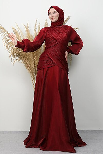 GİYZAMİLA Aya Yoryo Evening Dress Burgundy