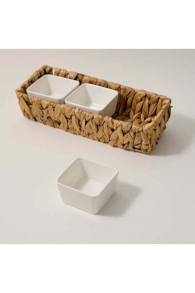 Generic La Mesa 3Pcs Porcelain Square Dish With Rattan Basket